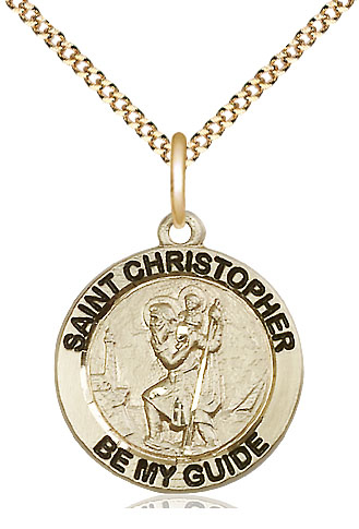 14kt Gold Filled Saint Christopher Pendant on a 18 inch Gold Plate Light Curb chain