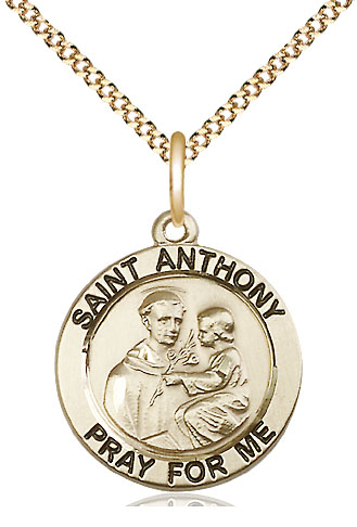 14kt Gold Filled Saint Anthony of Padua Pendant on a 18 inch Gold Plate Light Curb chain