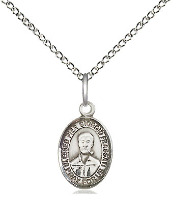 Sterling Silver Blessed Pier Giorgio Frassati Pendant on a 18 inch Sterling Silver Light Curb chain