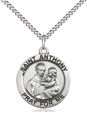 Sterling Silver Saint Anthony of Padua Pendant on a 18 inch Light Rhodium Light Curb chain