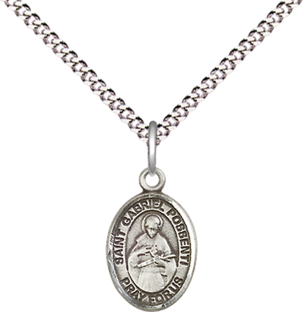 Sterling Silver Saint Gabriel Possenti Pendant on a 18 inch Light Rhodium Light Curb chain