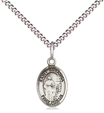 Sterling Silver Saint Susanna Pendant on a 18 inch Light Rhodium Light Curb chain