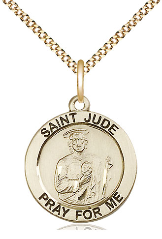 14kt Gold Filled Saint Jude Pendant on a 18 inch Gold Plate Light Curb chain