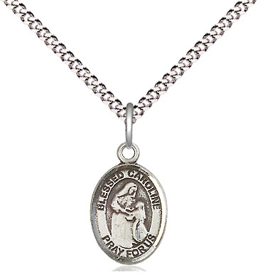 Sterling Silver Blessed Caroline Gerhardinger Pendant on a 18 inch Light Rhodium Light Curb chain