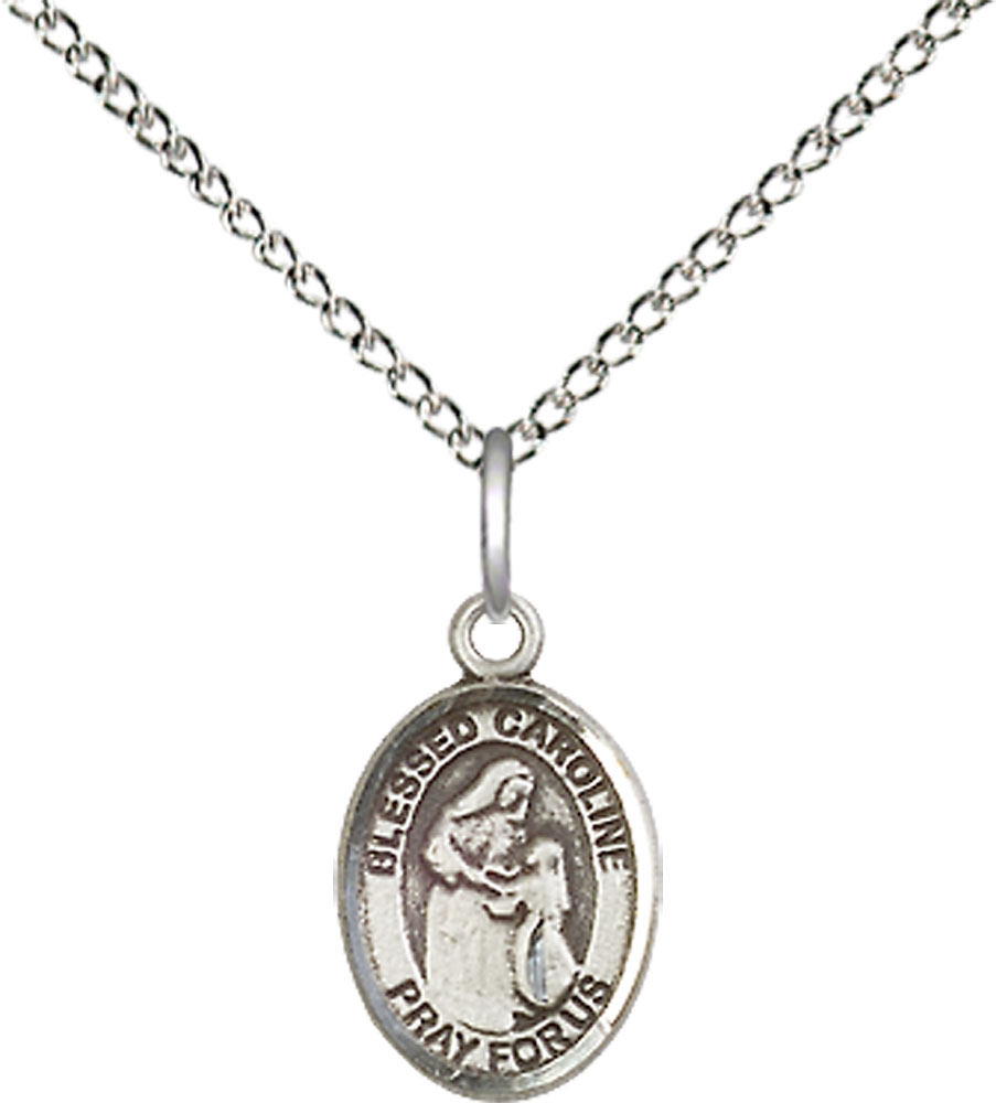 Sterling Silver Blessed Caroline Gerhardinger Pendant on a 18 inch Sterling Silver Light Curb chain