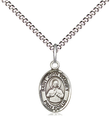 Sterling Silver Saint John Vianney Pendant on a 18 inch Light Rhodium Light Curb chain