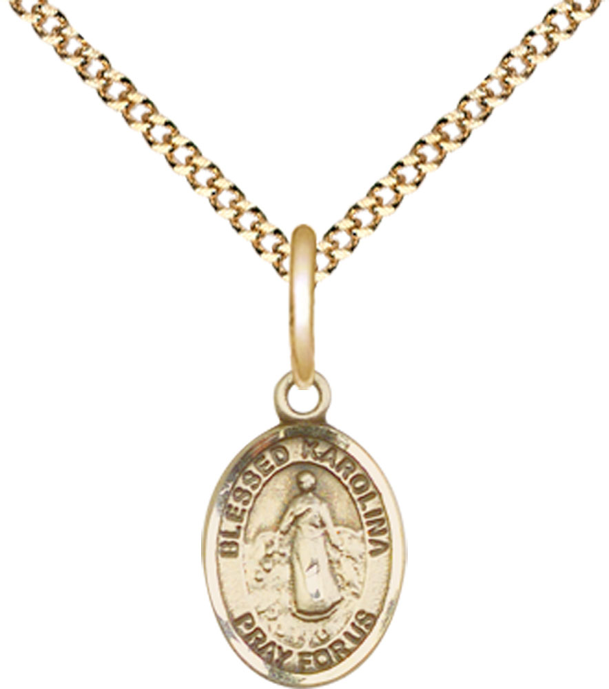 14kt Gold Filled Blessed Karolina Kozkowna Pendant on a 18 inch Gold Plate Light Curb chain