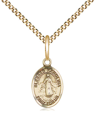 14kt Gold Filled Blessed Karolina Kozkowna Pendant on a 18 inch Gold Plate Light Curb chain