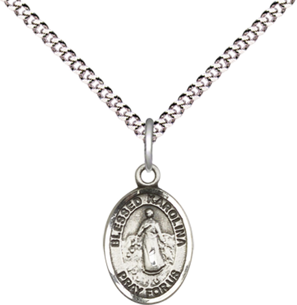 Sterling Silver Blessed Karolina Kozkowna Pendant on a 18 inch Light Rhodium Light Curb chain