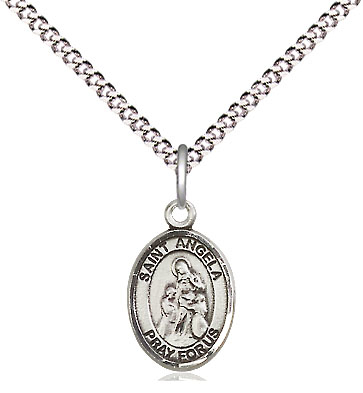 Sterling Silver Saint Angela Merici Pendant on a 18 inch Light Rhodium Light Curb chain
