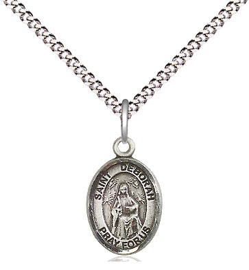 Sterling Silver Saint Deborah Pendant on a 18 inch Light Rhodium Light Curb chain