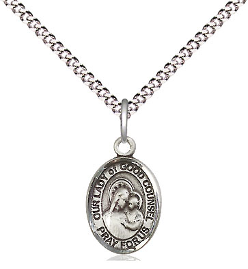 Sterling Silver Our Lady of Good Counsel Pendant on a 18 inch Light Rhodium Light Curb chain