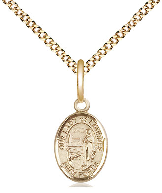 14kt Gold Filled Our Lady of Lourdes Pendant on a 18 inch Gold Plate Light Curb chain