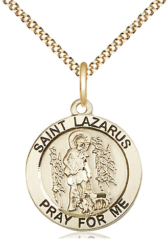 14kt Gold Filled Saint Lazarus Pendant on a 18 inch Gold Plate Light Curb chain