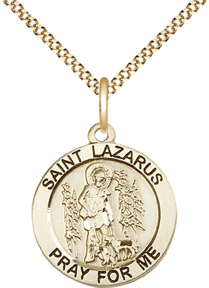 14kt Gold Filled Saint Lazarus Pendant on a 18 inch Gold Plate Light Curb chain