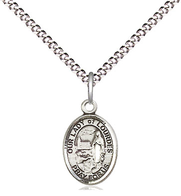 Sterling Silver Our Lady of Lourdes Pendant on a 18 inch Light Rhodium Light Curb chain