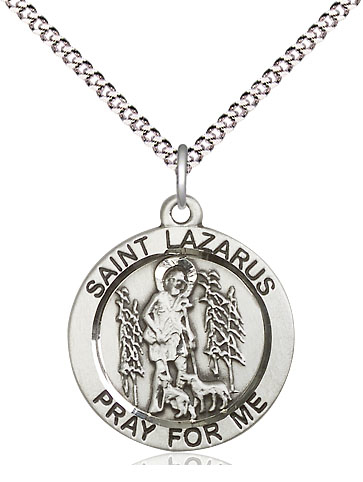 Sterling Silver Saint Lazarus Pendant on a 18 inch Light Rhodium Light Curb chain