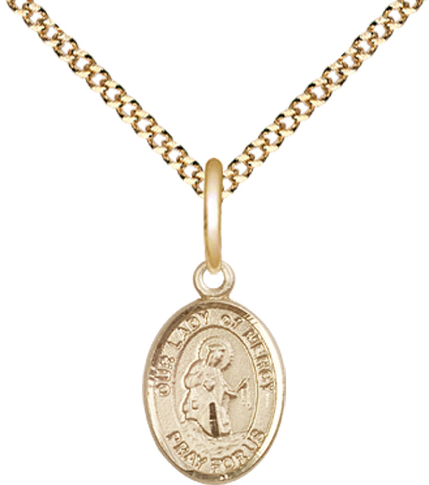 14kt Gold Filled Our Lady of Mercy Pendant on a 18 inch Gold Plate Light Curb chain