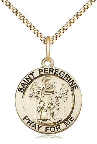 14kt Gold Filled Saint Peregrine Pendant on a 18 inch Gold Plate Light Curb chain