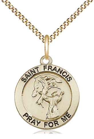 14kt Gold Filled Saint Francis of Assisi Pendant on a 18 inch Gold Plate Light Curb chain