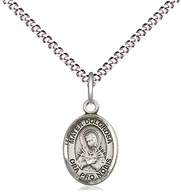 Sterling Silver Mater Dolorosa Pendant on a 18 inch Light Rhodium Light Curb chain