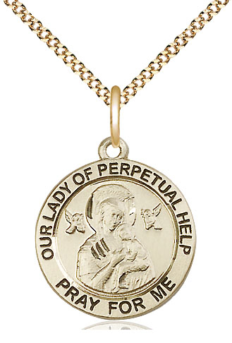 14kt Gold Filled Our Lady of Perpetual Help Pendant on a 18 inch Gold Plate Light Curb chain