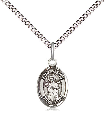 Sterling Silver Saint Aedan of Ferns Pendant on a 18 inch Light Rhodium Light Curb chain