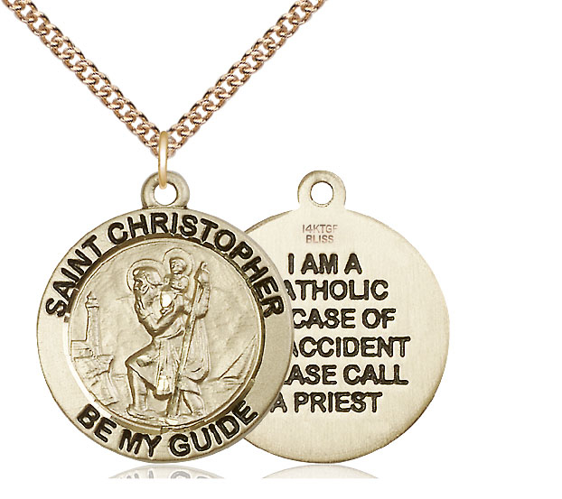 14kt Gold Filled Saint Christopher Pendant on a 24 inch Gold Filled Heavy Curb chain