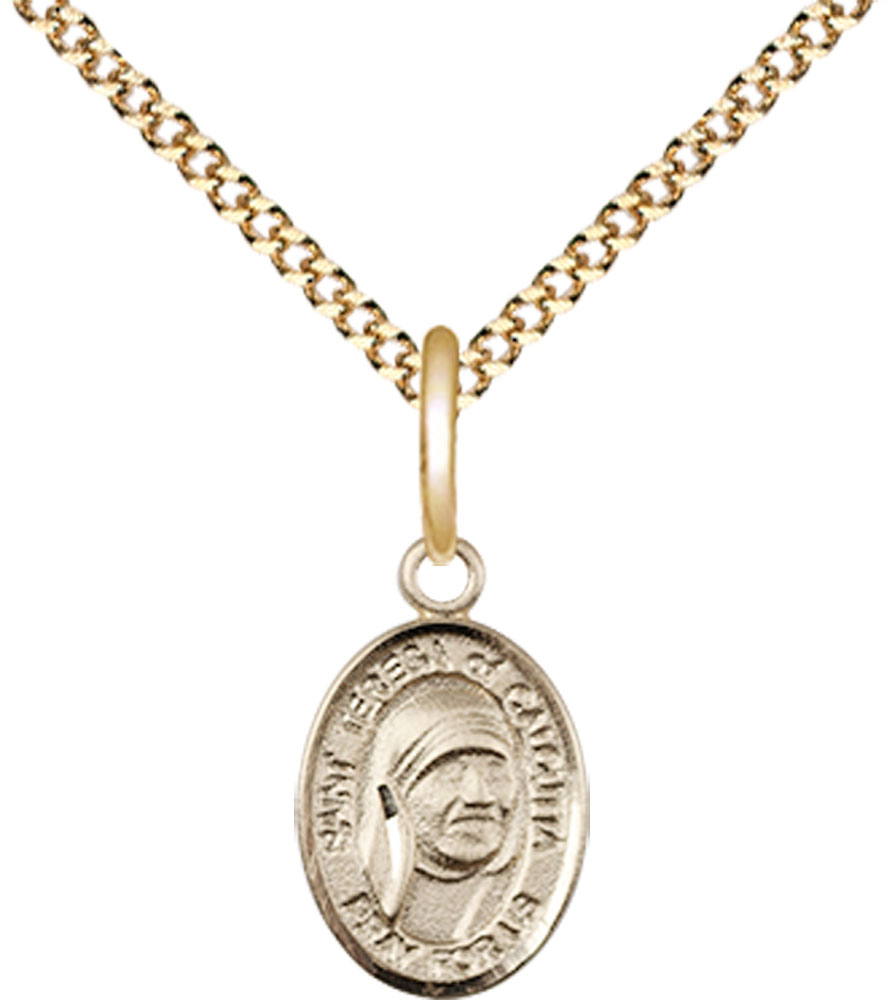 14kt Gold Filled Saint Teresa of Calcutta Pendant on a 18 inch Gold Plate Light Curb chain