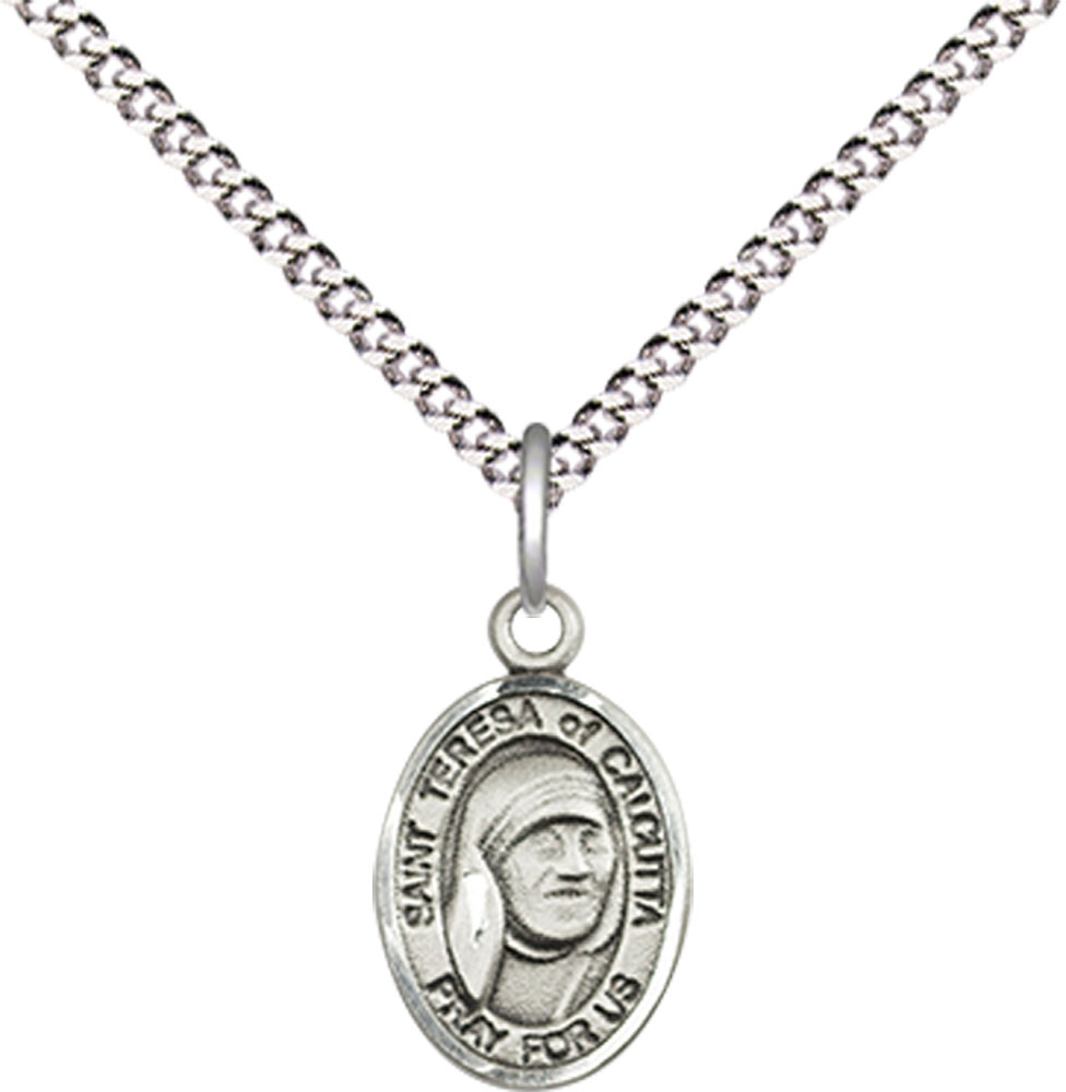 Sterling Silver Saint Teresa of Calcutta Pendant on a 18 inch Light Rhodium Light Curb chain
