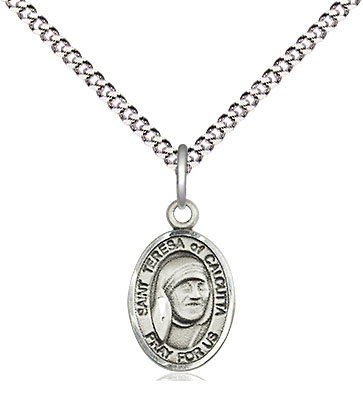 Sterling Silver Saint Teresa of Calcutta Pendant on a 18 inch Light Rhodium Light Curb chain