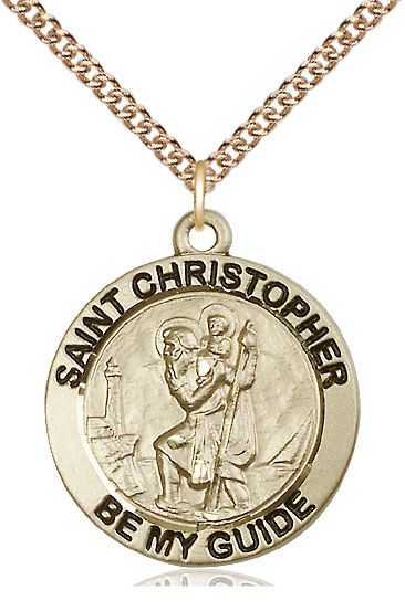 14kt Gold Filled Saint Christopher Pendant on a 24 inch Gold Filled Heavy Curb chain