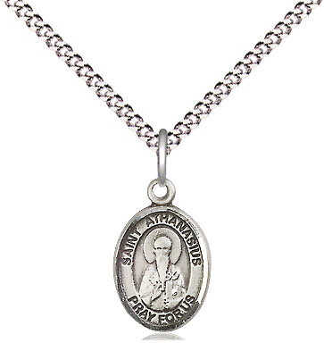 Sterling Silver Saint Athanasius Pendant on a 18 inch Light Rhodium Light Curb chain