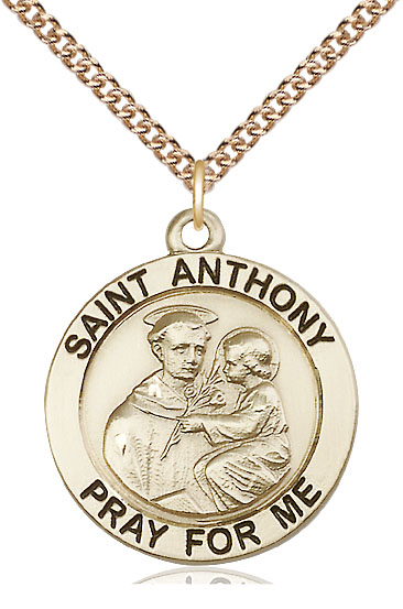 14kt Gold Filled Saint Anthony Pendant on a 24 inch Gold Filled Heavy Curb chain