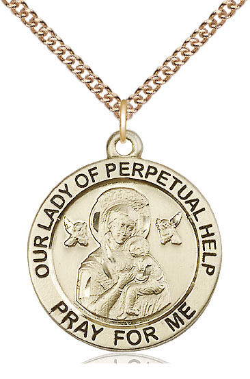 14kt Gold Filled Our Lady of Perpetual Help Pendant on a 24 inch Gold Filled Heavy Curb chain