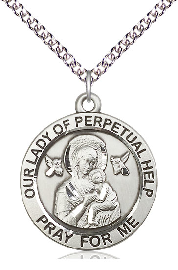 Sterling Silver Our Lady of Perpetual Help Pendant on a 24 inch Sterling Silver Heavy Curb chain