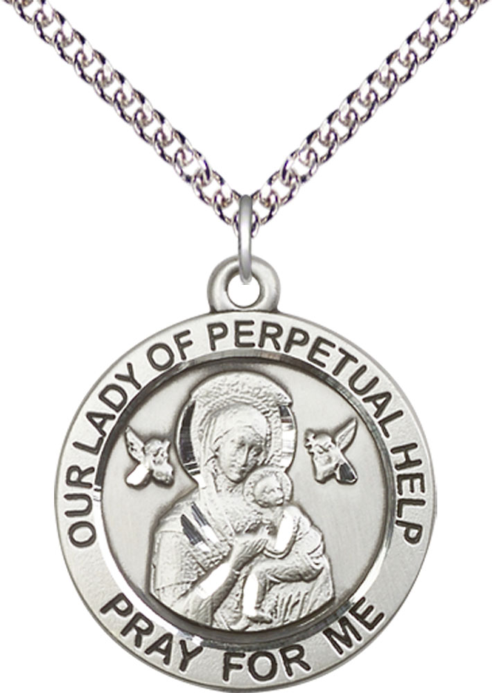 Sterling Silver Our Lady of Perpetual Help Pendant on a 24 inch Sterling Silver Heavy Curb chain