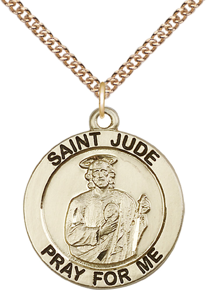 14kt Gold Filled Saint Jude Pendant on a 24 inch Gold Filled Heavy Curb chain