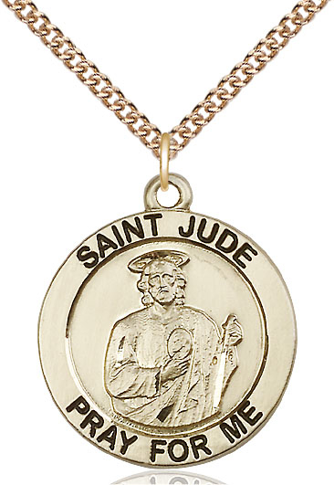 14kt Gold Filled Saint Jude Pendant on a 24 inch Gold Filled Heavy Curb chain