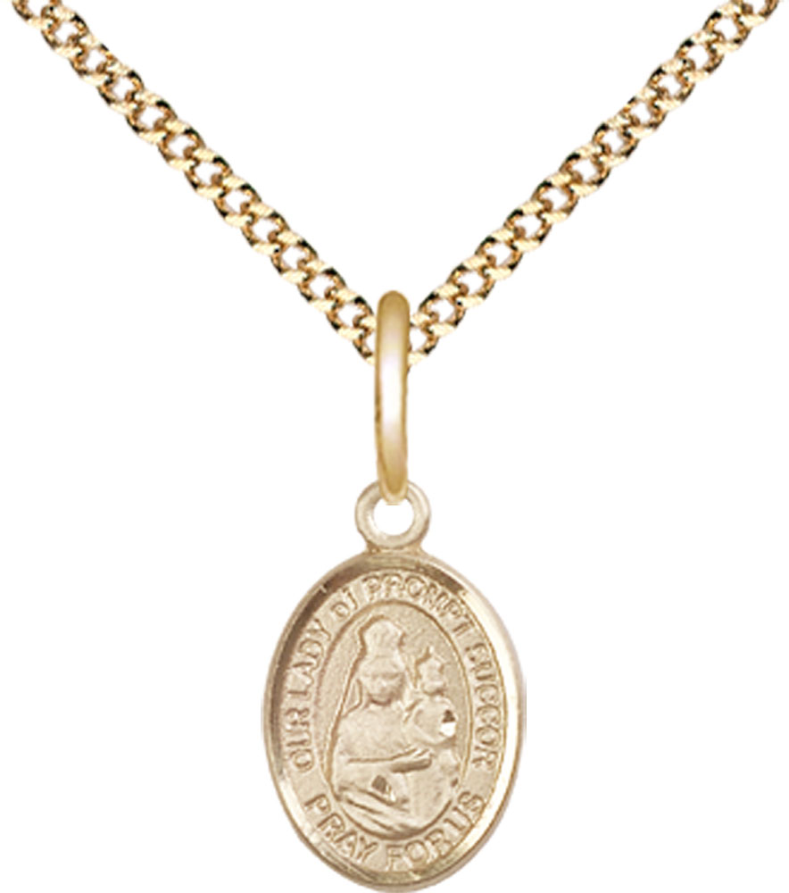 14kt Gold Filled Our Lady of Prompt Succor Pendant on a 18 inch Gold Plate Light Curb chain