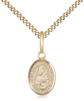 14kt Gold Filled Our Lady of Prompt Succor Pendant on a 18 inch Gold Plate Light Curb chain