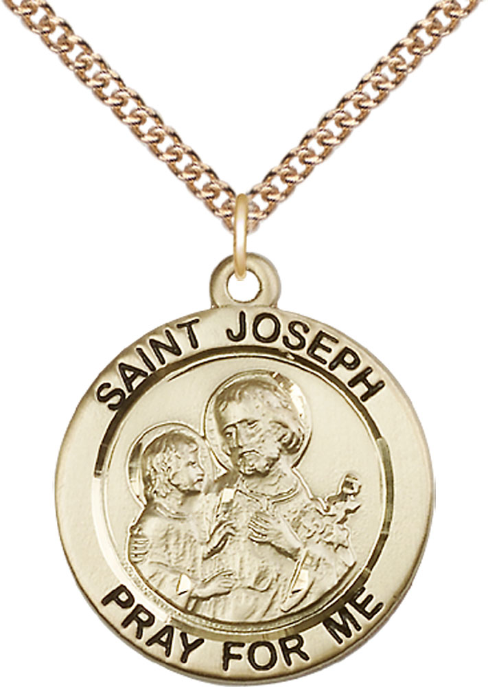 14kt Gold Filled Saint Joseph Pendant on a 24 inch Gold Filled Heavy Curb chain