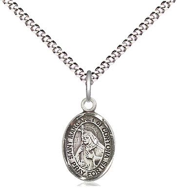 Sterling Silver Saint Margaret of Cortona Pendant on a 18 inch Light Rhodium Light Curb chain