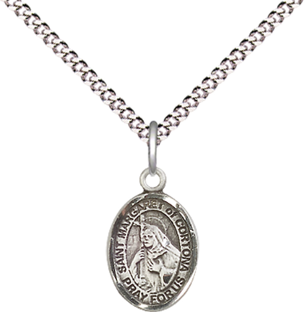 Sterling Silver Saint Margaret of Cortona Pendant on a 18 inch Light Rhodium Light Curb chain