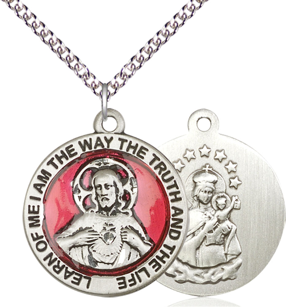 Sterling Silver Scapular Pendant on a 24 inch Sterling Silver Heavy Curb chain