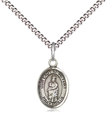 Sterling Silver Our Lady of Victory Pendant on a 18 inch Light Rhodium Light Curb chain