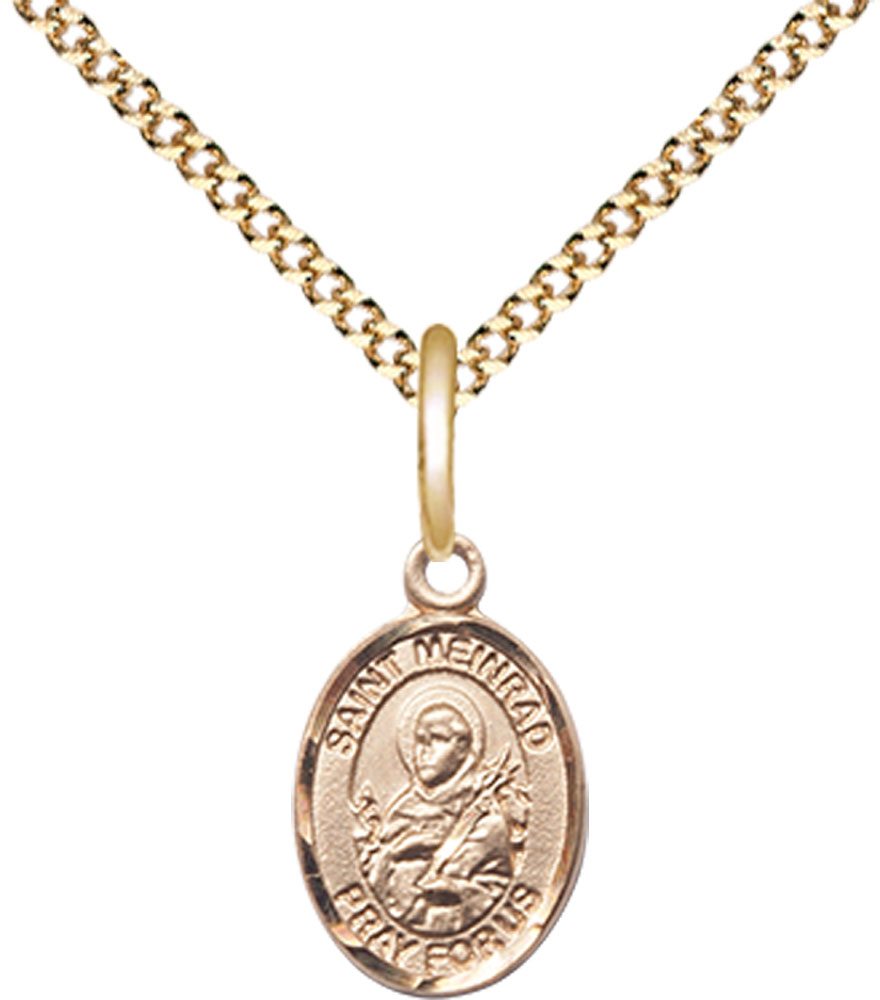 14kt Gold Filled Saint Meinrad of Einsiedeln Pendant on a 18 inch Gold Plate Light Curb chain