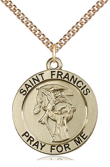 14kt Gold Filled Saint Francis of Assisi Pendant on a 24 inch Gold Filled Heavy Curb chain