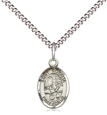 Sterling Silver Saint Rosalia Pendant on a 18 inch Light Rhodium Light Curb chain