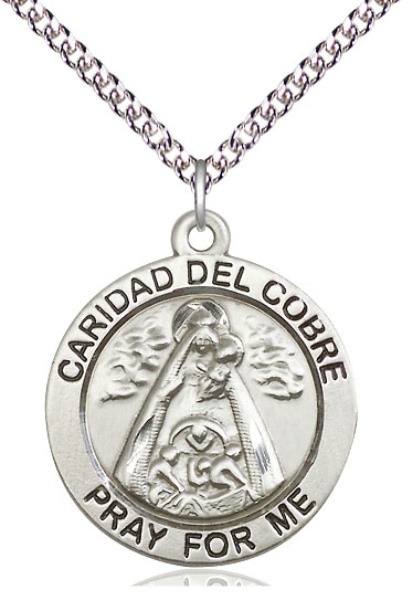 Sterling Silver Caridad del Cobre Pendant on a 24 inch Sterling Silver Heavy Curb chain